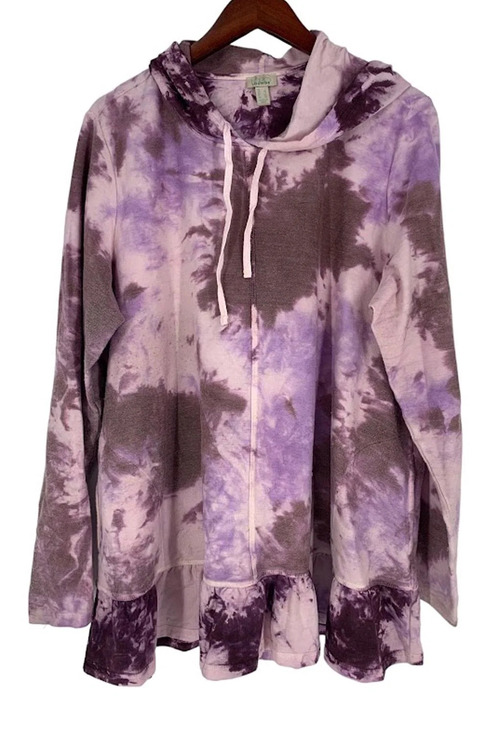 LOGO by Lori Goldstein Tops - LOGO Lounge by Lori Goldstein Tie Dye Reverse Terry Hoodie Purple - Regular